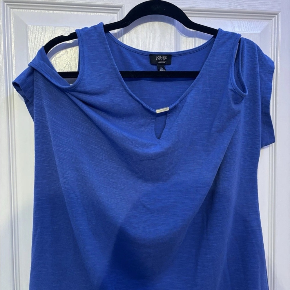 Jones New York Women's Vibrant Blue Short Sleeve Top